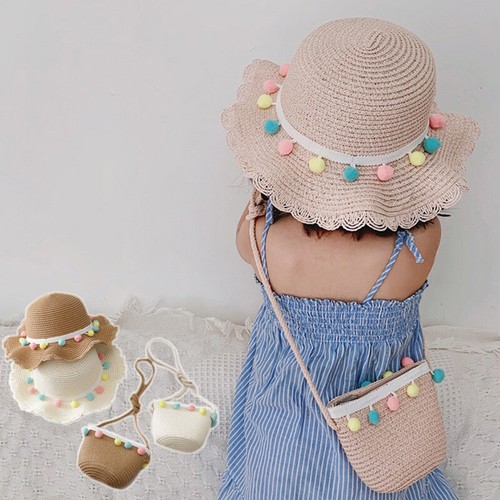 Baby Girl Hat Summer cute Beach flowers Straw Sun Cap /Sombrero Para Niñas Playa - Picture 7 of 14