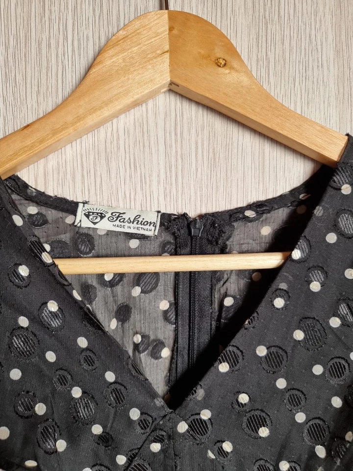 Vestido Retro Lunares Talla 8 Etiqueta Vietnamita Negro Mujer Moda Transparente Foto 4 de 4