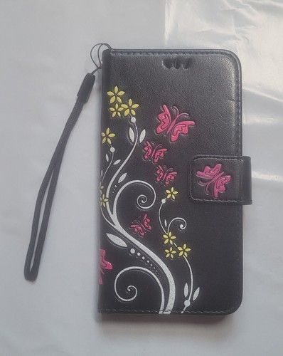 Phone Case Card Holder Samsung Foldable Faux Leather Flower Butterfly Free Shipp