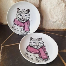 Set of 2 Cellar for Macys Holiday 9" Salad Plate Leopard Scarf Glasses Christmas