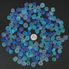 blue cobalt purple-blue aqua center drilled 2mm big hole sea beach glass lots