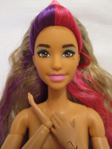 Barbie Totally Hair 2022 Hybrid Nude Doll Made to Move Body Pink Purple Blonde