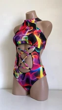 Schminke  🚬 Dance wear Rainbow smoke bodysuit polewear halter leotard