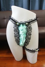  A7 2XL/ElasticW.24-44" Handmade Green Satin Thong Bikini Panties  Leg bands