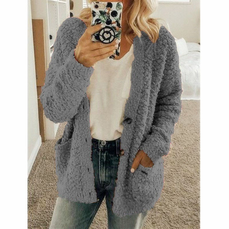 Womens Fleece Teddy Bear Jacket Coat Ladies Winter Button Down Cardigan