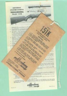 Mossberg Model 151K Owners Manual Sheet etc. Reproduction
