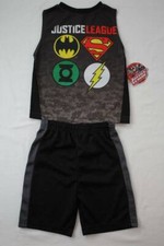 NEW Boys 2 Piece Outfit Size 4 Justice League Mesh Tank Top Shorts Set Superhero
