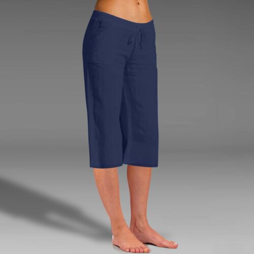 Summer Fashion Women's Crop Length Pants Cotton Flax Elastic Leisure Trousers - Picture 56 of 79