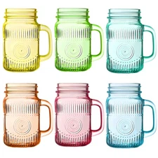 Vintage Colored Drinking Glass Mason Jar 16 OZ with Comfortable Handle for Pa...