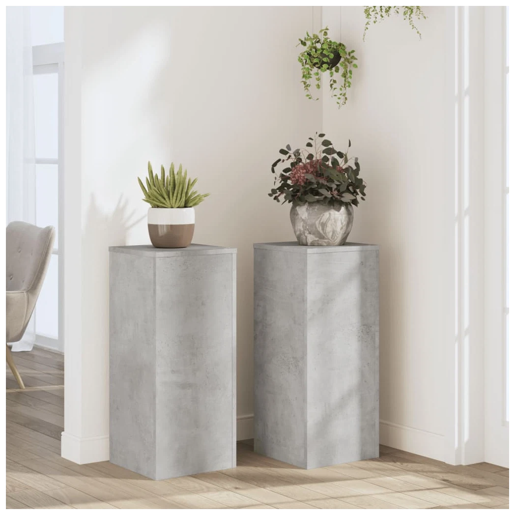 Plant Stand 2pcs Concrete Grey Engineered Wood 30x30x70cm Indoor Outdoor Tiered