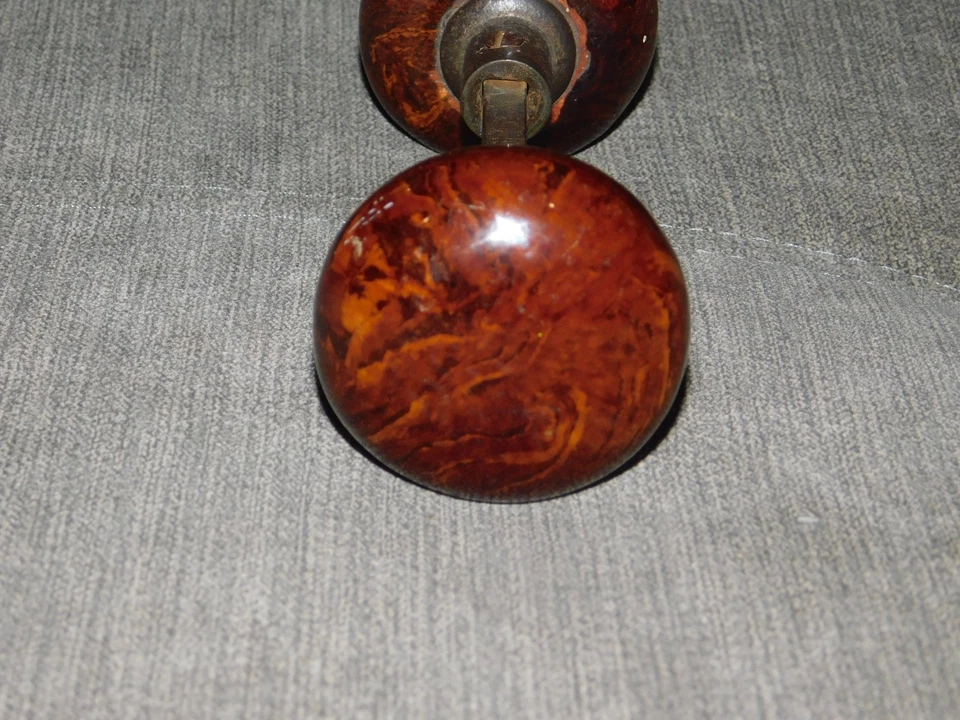 Antiguo juego de perillas de puerta de porcelana ojo de tigre herrajes para puertas Foto 3 de 4