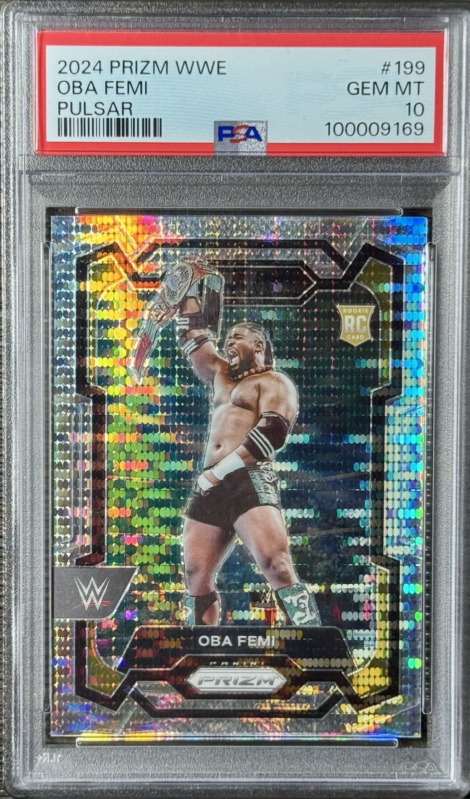 Oba Femi 2024 Panini Prizm WWE #199 Pulsar 77/499 Rookie RC PSA 10 Gem Mint