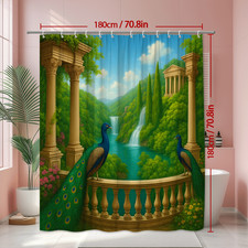 Scenic Peacock Shower Curtain - Nature Waterfall Design