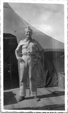 WW2 Handsome Soldier Man Outside Tent Barracks Snapshot 1943 Vintage Photo