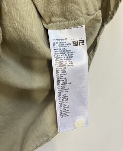 Womens Uniqlo Shirt XS Khaki Green Linen Cotton Blend Short Sleeve Top Oversized - Picture 5 of 8