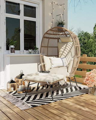 Oversized Wicker Egg Chair with Ottoman - Cozy Indoor/Outdoor Lounge Seat