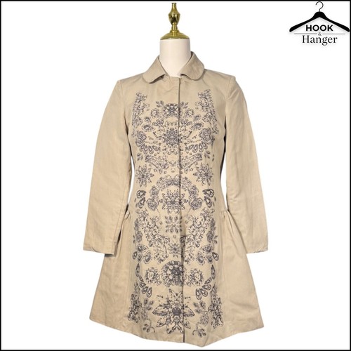 Vintage Valentino Couture Trench Fit Flare Jewel Printed Coat Old Money Italy 40