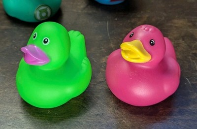 Colorful Duck Duo Rubber Ducky Pink & Neon Green Ducks 2'' Jeep/Cruise/Tub
