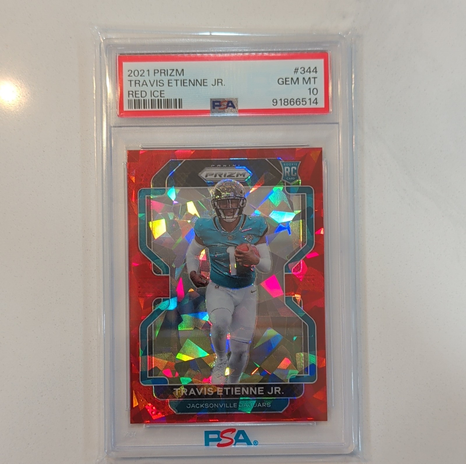2021 Panini Prizm Travis Etienne Jr. Red Ice Rookie #344 PSA 10 Jaguars