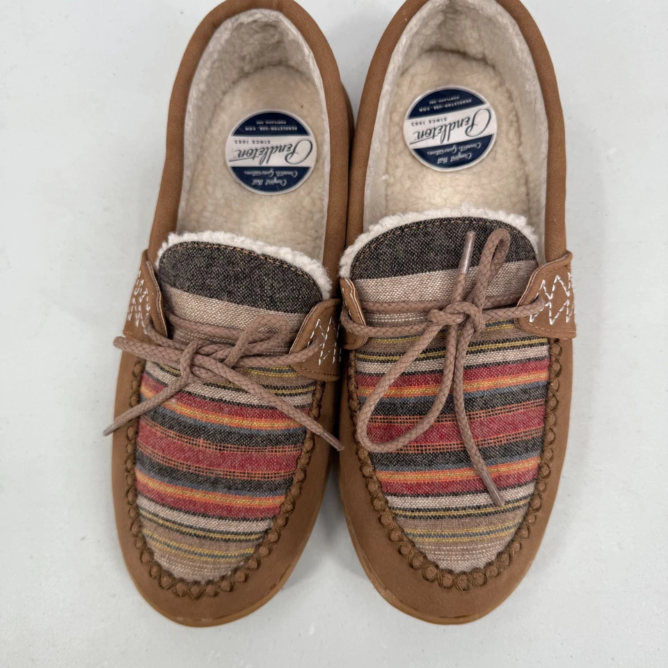 Pendleton Mujer 9 Mocasín Zapatillas Gamuza Forradas de Vellón Multicolor Rayas Marrón Foto 2 de 4