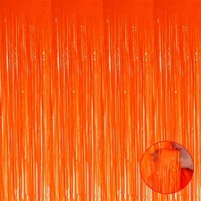 4 Pack Orange Foil Fringe Curtain, 3.3x9.8Ft, Metallic Tinsel, Photo Booth