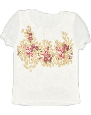 VINTAGE Damen Strick Grafik T-Shirt Top UK 14 Medium weiß Blumenmuster Baumwolle RV18