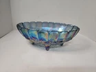 Vintage Iridescent Blue Carnival Glass Footed Fruit Bowl