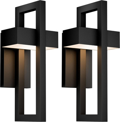 Modern Outdoor Wall Lights - 2 Pack, 3000K LED Sconces, Matte Black