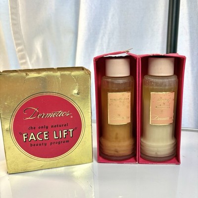 Vtg DERMETICS The Only Natural  Facelift  Beauty Program Glass Bottles Paper Lab