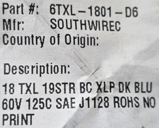 Copperfield 18awg TXL SAE J1128 XLPE Auto Lead Wire 125C Dark Blue /100ft
