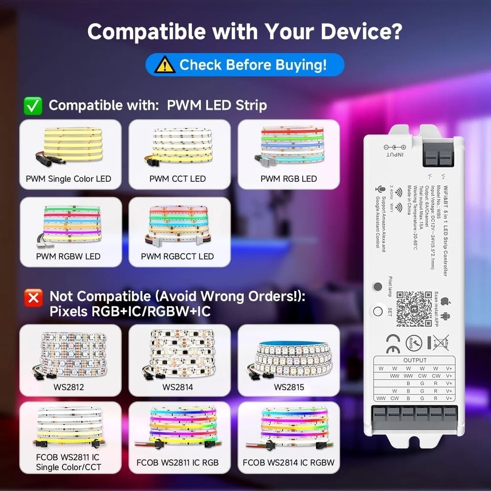 Seamless RGB/RGBW Lighting Control - 5-in-1 Tuya WiFi Controller for Smart Homes - Image 4 of 4