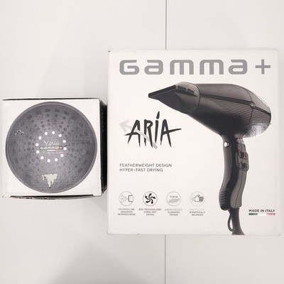 Gamma+ Aria Featherweight Hyper-Fast Hair Blow Dryer Ergonomic Black Diffuser