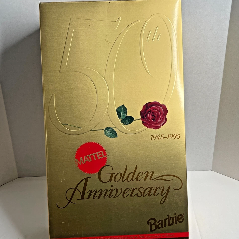 Barbie de porcelana Mattel 50 aniversario dorado 1995 edición limitada sin certificado de autenticidad Foto 3 de 4