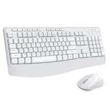 White Wireless Keyboard, Mouse Combo, 2.4GHz, Full Size, Wrist Rest, 6 Button