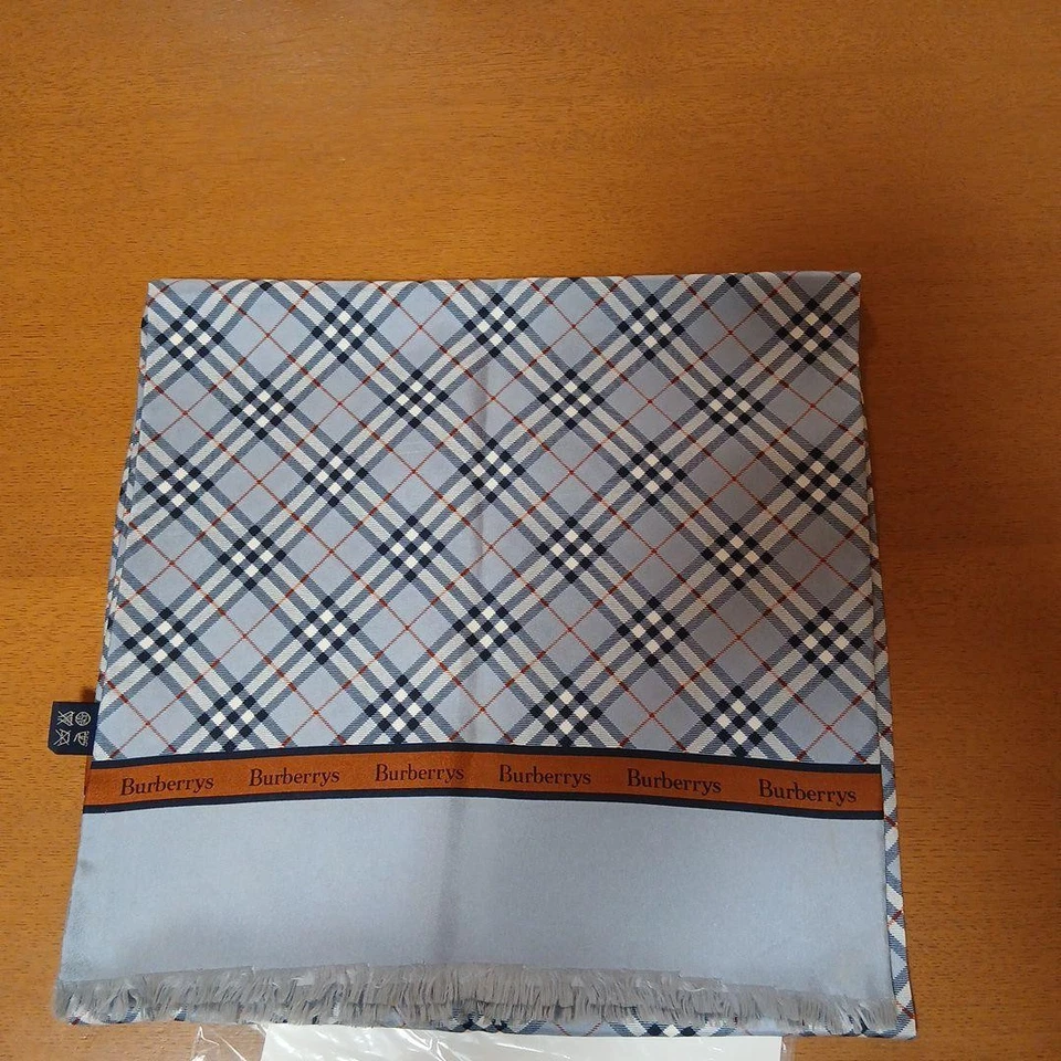 Burberry Silk Stole Rectangular Fringed 135×35cm Blue - Image 4 of 4