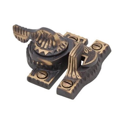 Victorian Style Sundial Motif Window Sash Lock in Highlighted Bronze