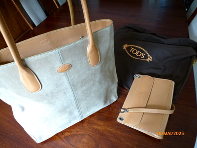 TODS edler Shopper Large Leather Bag Velours, mit In-Pouch/Clutch, neuwertig