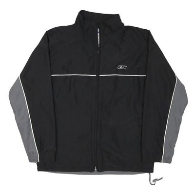 Reebok Herren schwarz & grau Reißverschluss vorne Trainingsjacke M Polyester uni Sportbekleidung