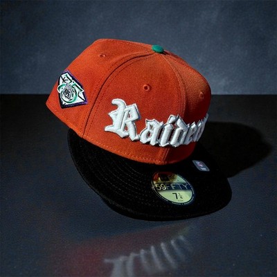 RARE OAKLAND RAIDERS NEW ERA 59FIFTY HALLOWEEN FITTED HAT JACK O LANTERN GITD