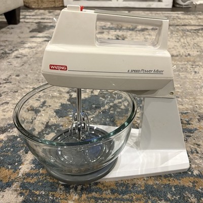 Vintage Waring Stand Hand Mixer 12HM18 6 Speed 2 Way White Glass Bowl