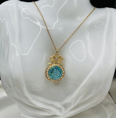 Tatiana Faberge 90 s Imperial Collection Simulated Blue Topaz Drop Necklace 18 