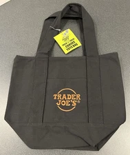 Trader Joe’s Black Halloween Mini Canvas Tote Bag Purse Reusable LIMITED EDITION