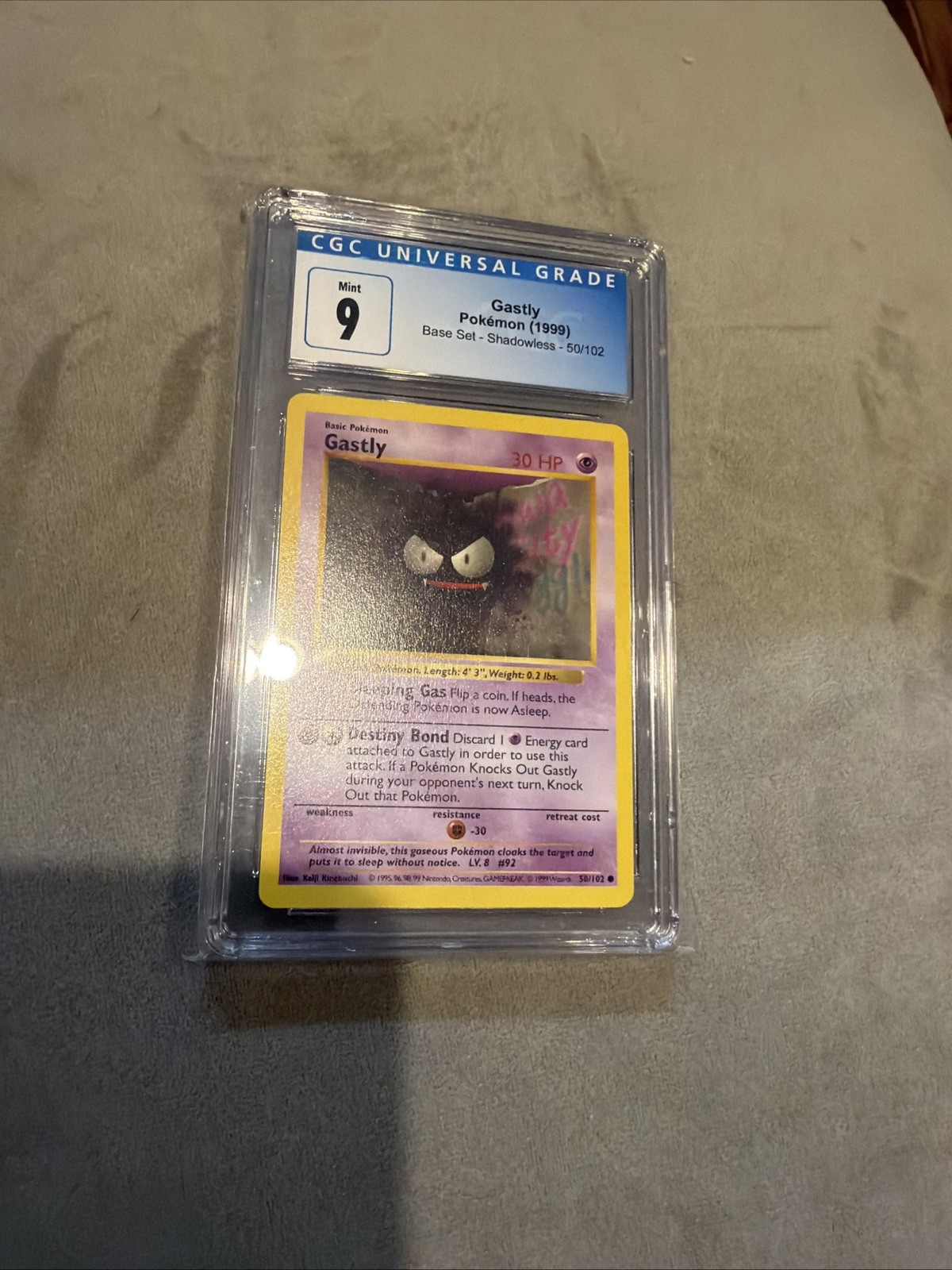 1999 Pokémon Base Set shadowless - Gastly 50/102 - Gem Mint CGC 9