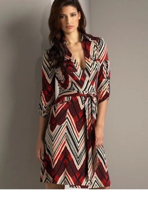 Diane Von Furstenberg Utility Silk Chevron Geo Striped Wrap Dress Size 4