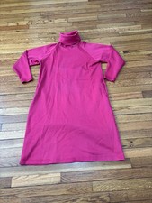 Vintage LL Bean Womens Turtleneck Long Sleeve Dress Size Large Pink Cotton USA