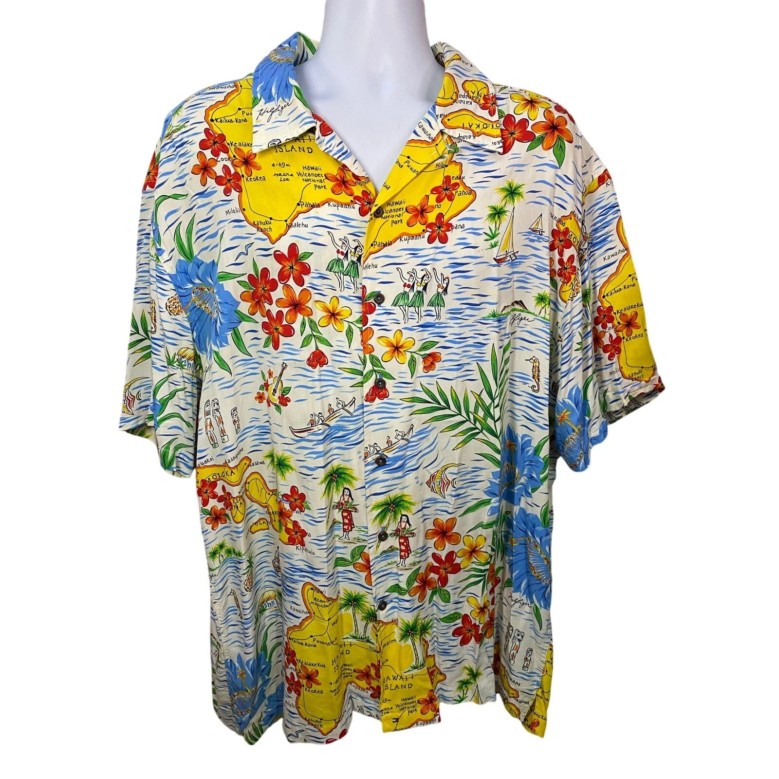 Tommy Hilfiger Hawaiian Shirt Vintage Style Print Casual Beach Pool Party XL