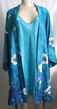 CALIFORNIA DYNASTY Liquid Satin Robe  Sheer Sides NIGHT Gown Peignoir Set M/L