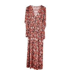 ASOS Floral Print Maxi Dress Size 6 Orange Black Long Sleeve Stretch Waist
