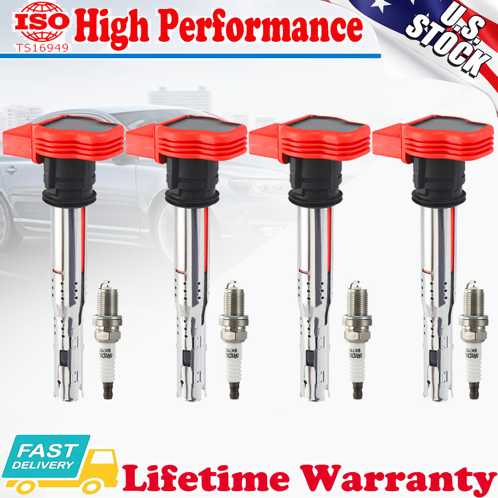 4 Ignition Coil & Spark Plug For Audi TT A4 VW Golf Jetta