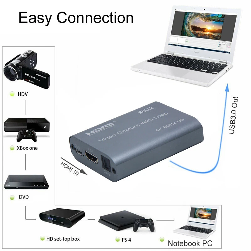 4K 60HZ USB 3.0 Loop Out Audio Video Capture Card Game Record Live Streaming Box - Image 4 of 4